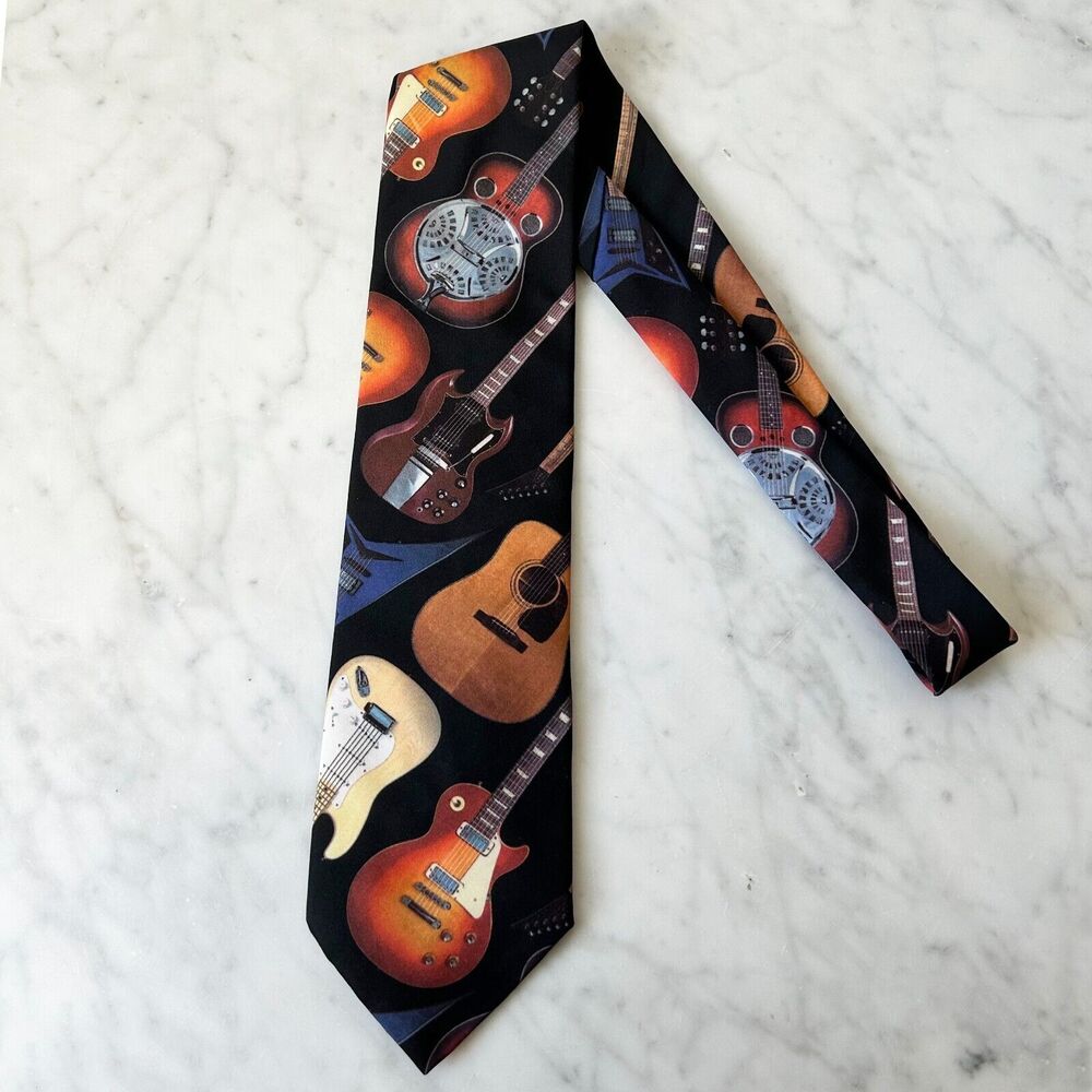 Ralph Marlin Guitar II Men's Neck Tie Vintage Electric Acoustic Guitars Music